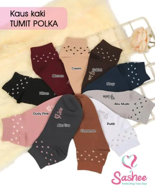 Kaos Kaki Sashee Polka Tumit Pendek